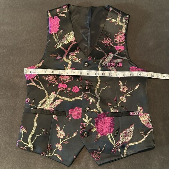 Men’s Floral Black Tuxedo Jacket & Vest Set Shawl Lapel Formal Party Size 30 NWT - Picture 8 of 13